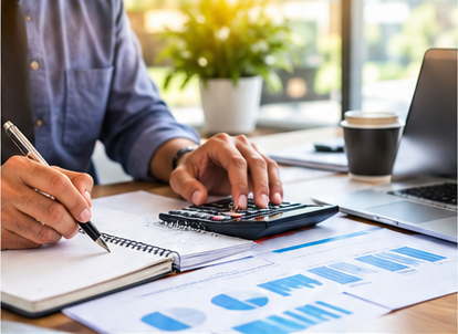 Business owner reviewing cash flow and financing needs